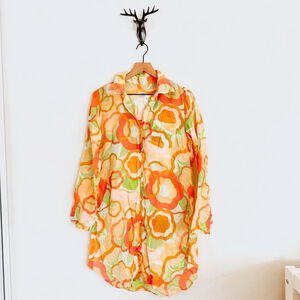 Italian Vintage Women's Neon Orange/Yellow Tunic Shirt Size Medium